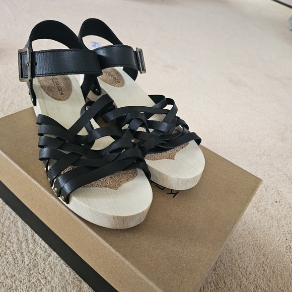 ANTHROPOLOGIE KELSI DAGGER Brooklyn Grain Ankle Strap Leather & Wooded Sandals - Picture 5 of 12